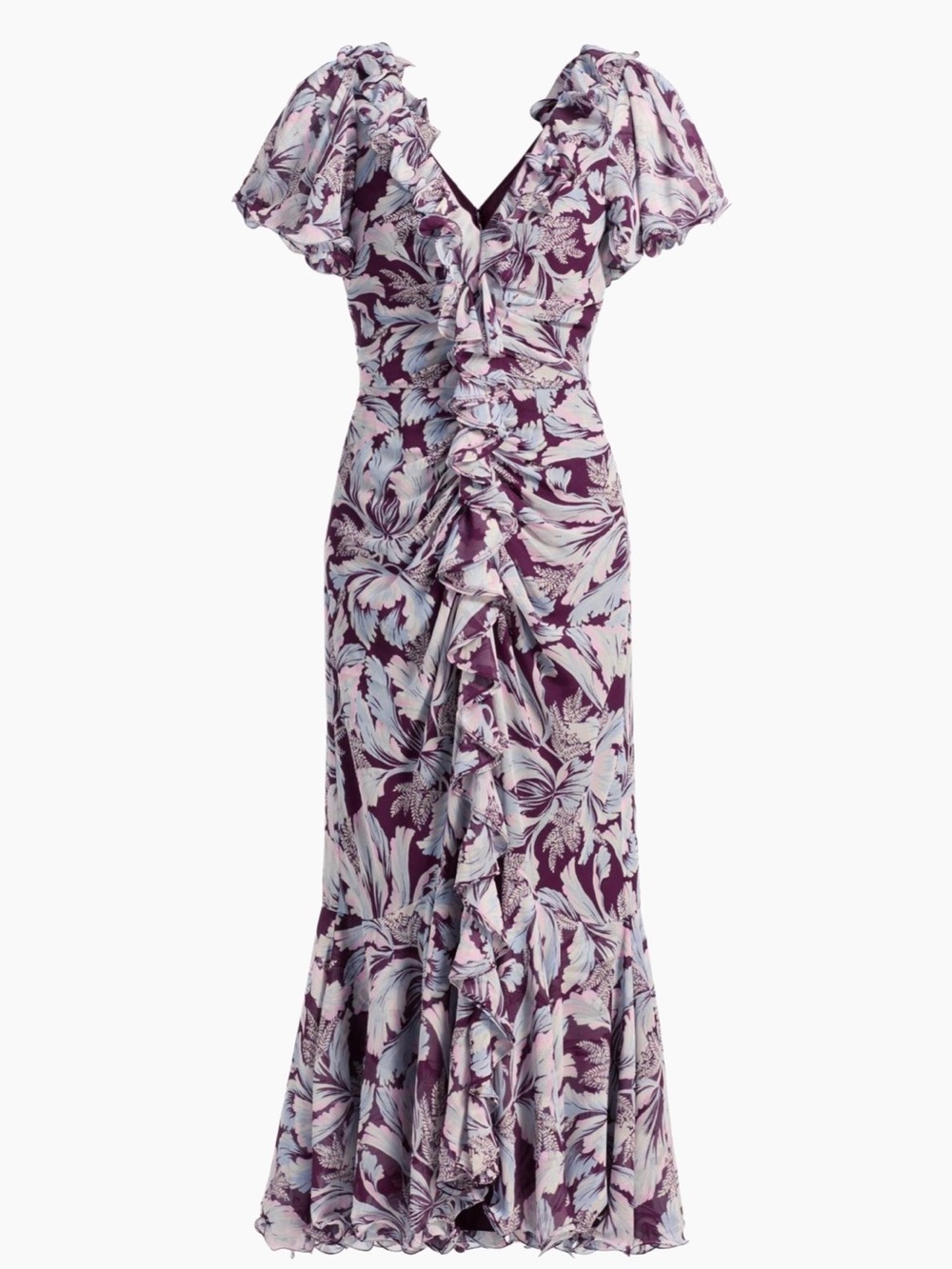 cinq a sept Lavender and White Floral Midi Dress